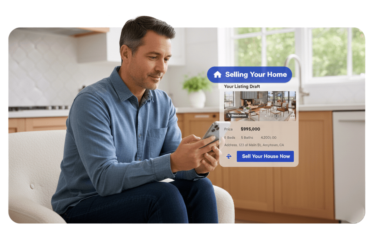 Happy family holding SOLD sign outside their home