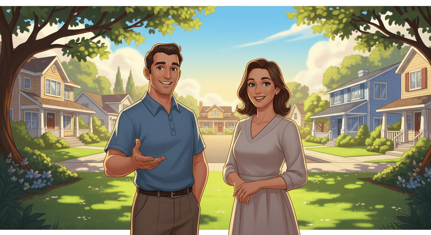 Flat vector illustration of a warm California neighborhood